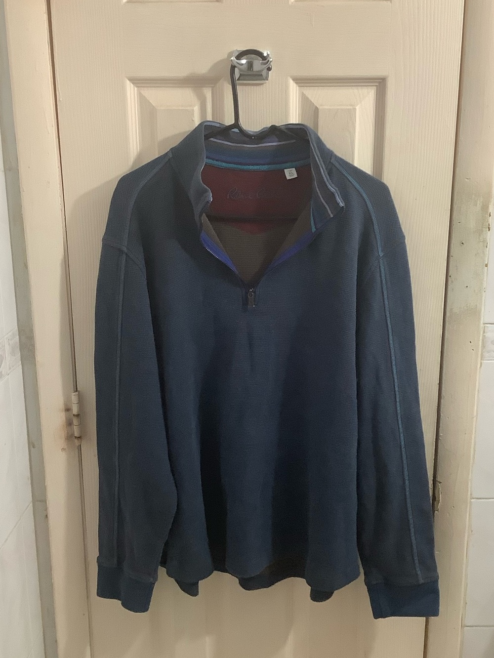 Robert Graham Men's Navy 1/4 Zip-Front Thermal Waffle Pullover